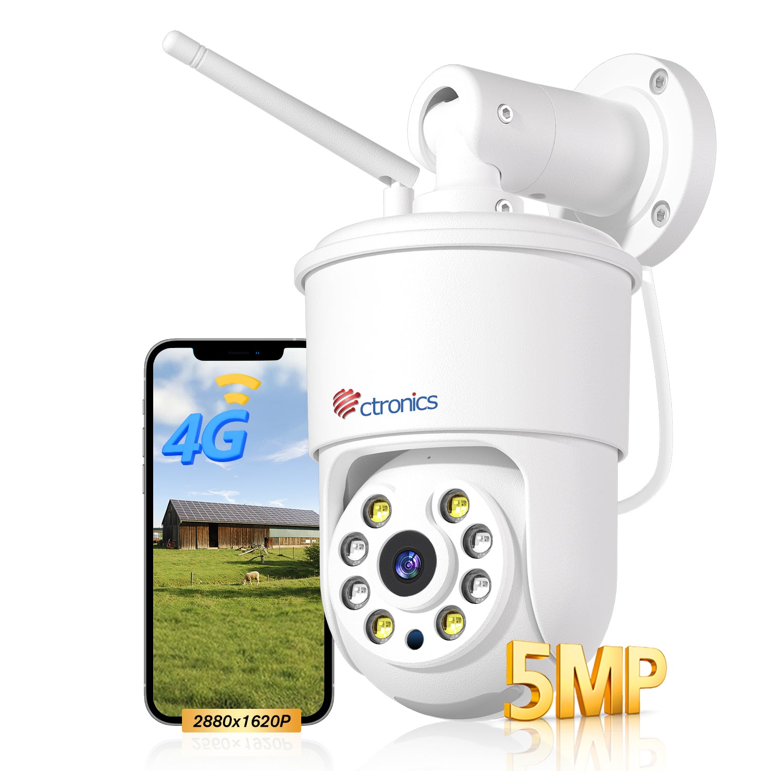 Ctronics【Vollmetall】5MP 4G LTE Überwachungskamera Aussen mit SIM-Karte, Personen-/Fahrzeug-/Tiererkennung, Auto-Tracking,PC/Smartphone - de.ctronics