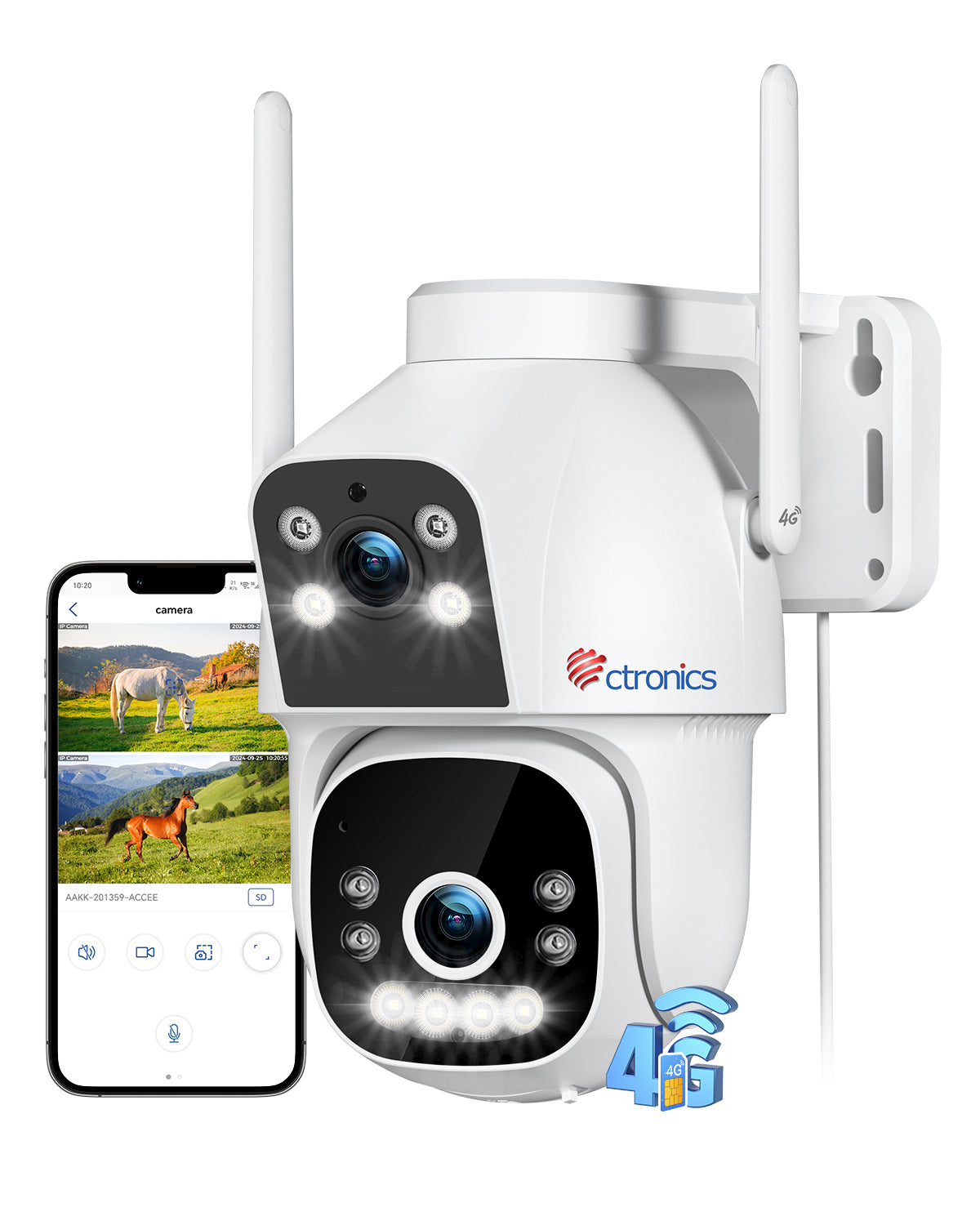 ctronics 4G LTE Überwachungskamera mit SIM Karte Ausse【Dual-Objektiv-Verknüpfung】PTZ, KI-Erkennung,Alarm/PC/24*7/IP66 - de.ctronics