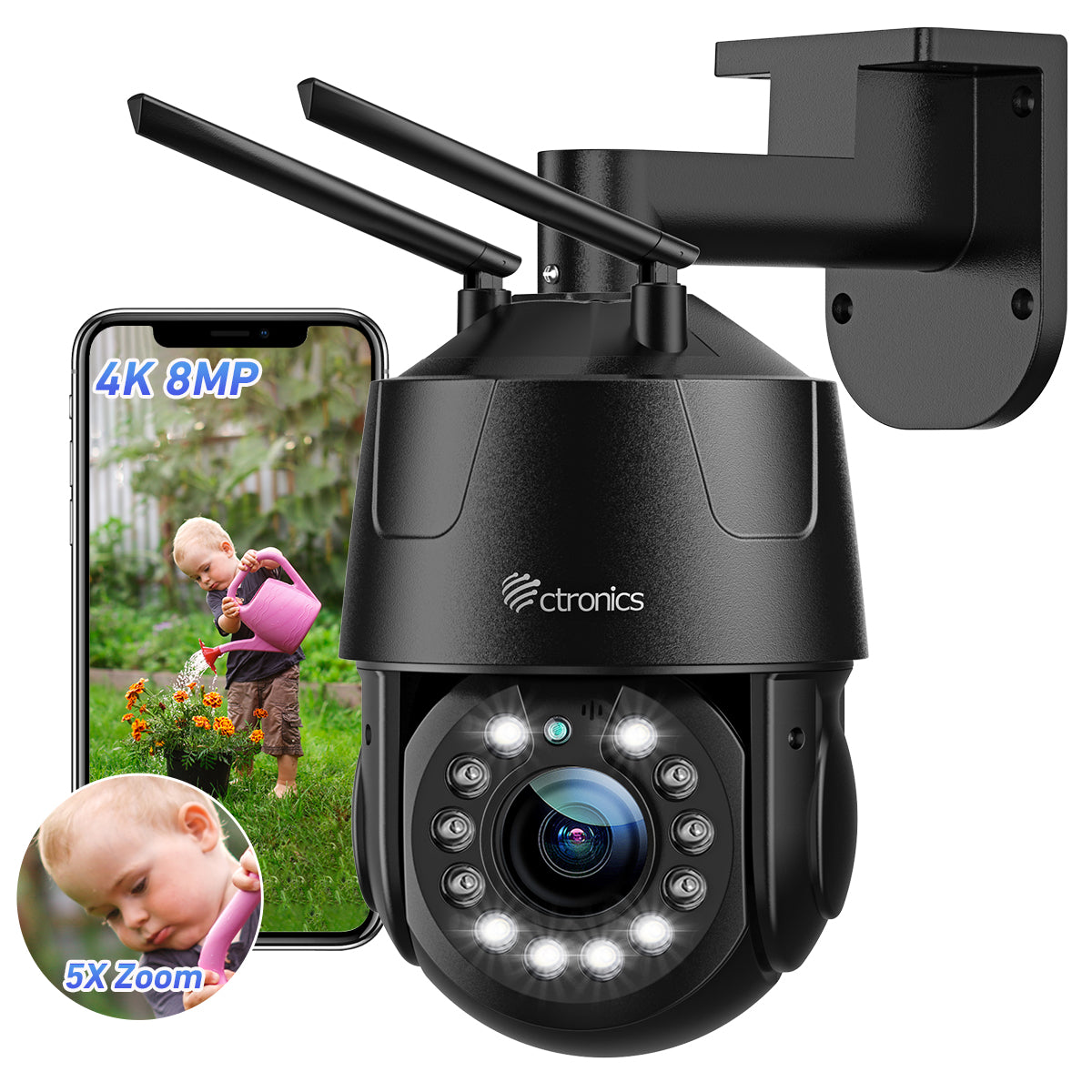 Ctronics 4K 8MP 5X Optischer Zoom Überwachungskamera Outdoor WiFi 2,4/5GHz Personen/Fahrzeug/Tiererkennung Automatische Verfolgung - de.ctronics