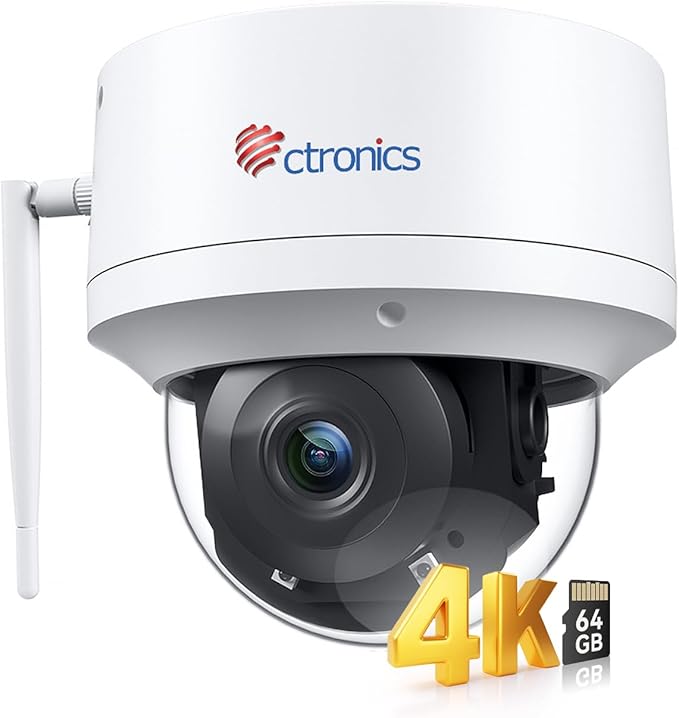 Ctronics 4K 8MP Überwachungskamera Ausen WLAN, Erkennung von Personen/Fahrzeugen/Tieren, UHD IR Nachtsicht, Decke/Wand - de.ctronics