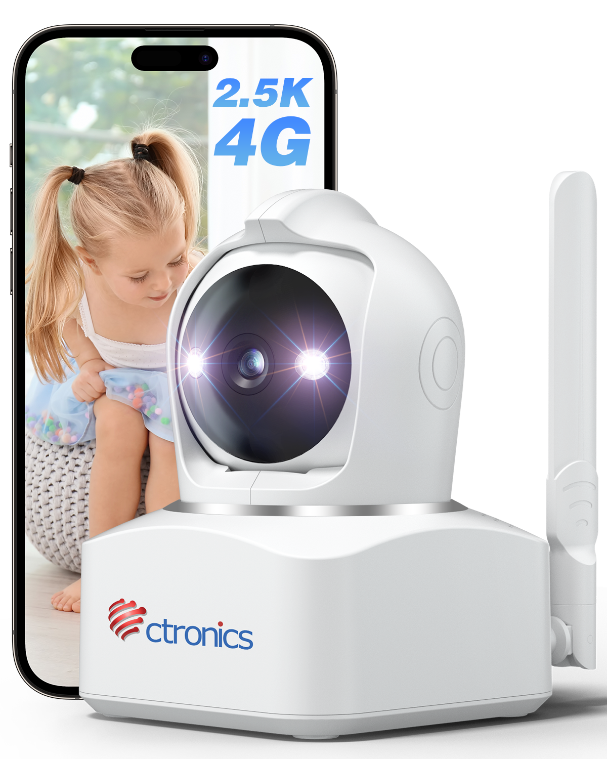 4MP 3G/4G LTE Überwachungskamera Innen mit SIM Karte, 360° PTZ IP, Cloud, PC/Smartphone - de.ctronics