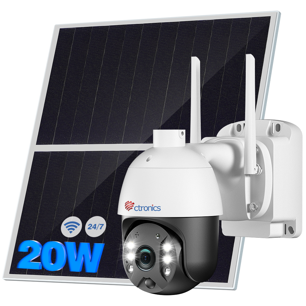 Ctronics Wireless Outdoor Security Kamera mit 20W Solarpanel Eingebauter Akku 20000mAh 24/7 Aufzeichnung