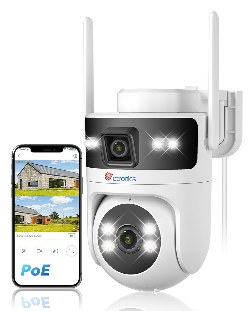 Ctronics PoE Überwachungskamera Aussen WLAN Dual-Lens, 5GHz/2,4GHz Dualband WiFi Camera IP, Farbnachtsicht