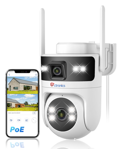 Ctronics PoE Überwachungskamera Aussen WLAN Dual-Lens, 5GHz/2,4GHz Dualband WiFi Camera IP, Farbnachtsicht