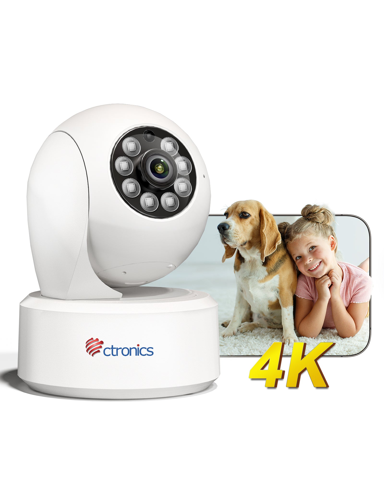 4k 8MP Innen-kamera 2,4/5GHz WIFI,  AI Personen-/Haustiererkennung，360° PTZ , 24/7 - de.ctronics