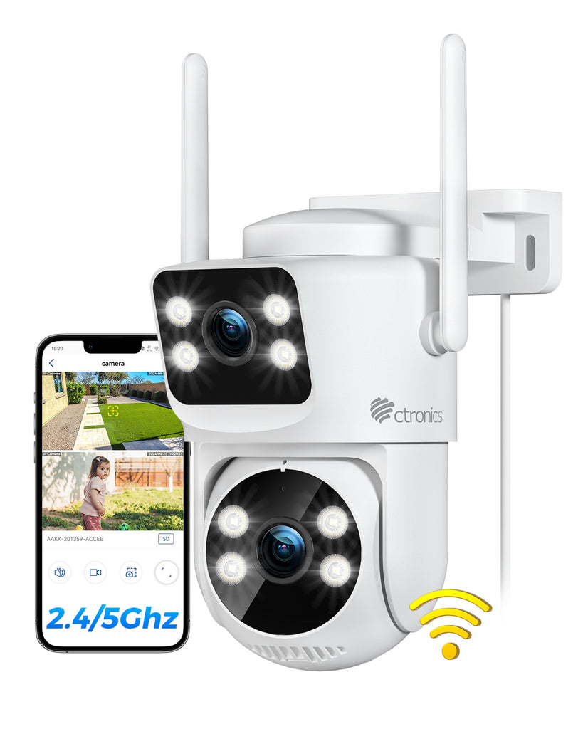 Ctronics Dual-Lens PTZ Überwachungskamera, 2.4/5Ghz WiFi NVR, CCTV Außenkamera, Unterstützt PC/Tablet/Handy