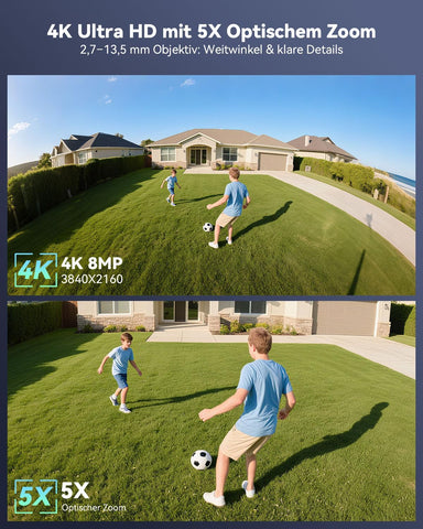 Ctronics 4K 8MP Überwachungskamera Aussen WLAN, PTZ Kamera Outdoor mit Personen/Fahrzeug/Tiererkennung, 2,4/5GHz WLAN, 4K Farbnachtsicht
