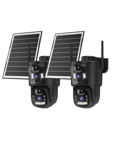 Ctronics Dual Objektiv Überwachungskamera Aussen Solar, 2.4/5GHz WLAN Kamera Outdoor Kabellos, 8W Solarpanel & 10400mAh Akku, Duale PIR