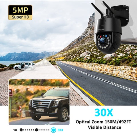 5MP 30X Optischer Zoom Metall Outdoor WiFi Überwachungskamera 5/2.4Ghz Auto Cruise und Zoom