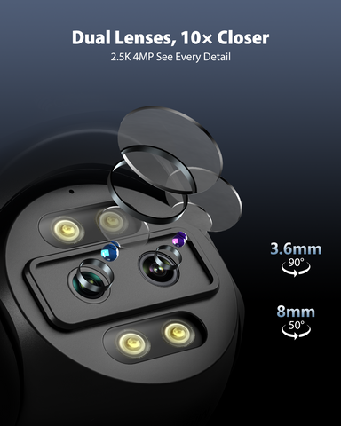 Ctronics 2.5K 4G LTE Überwachungskamera Aussen mit Dual-Objektiv, 10X Hybrid Zoom & Weitwinkel, Auto-Tracking