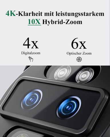 [10X Hybrid-Zoom] 4K 8MP überwachungskamera mit Dual-Objektiv, 256GB TF, Farbnachtsicht