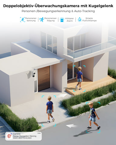 Ctronics Dual-Lens PTZ Überwachungskamera, 2.4/5Ghz WiFi NVR, CCTV Außenkamera, Unterstützt PC/Tablet/Handy