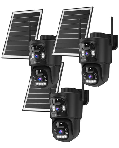 Ctronics Dual Objektiv Überwachungskamera Aussen Solar, 2.4/5GHz WLAN Kamera Outdoor Kabellos, 8W Solarpanel & 10400mAh Akku, Duale PIR