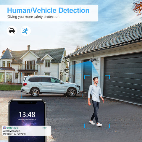 4K 8MP Outdoor-WLAN-Überwachungskamera mit Fahrzeug-/Menschenerkennung und 5-fachem Digitalzoom