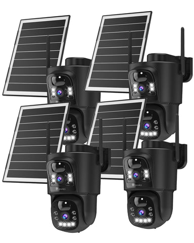 Ctronics Dual Objektiv Überwachungskamera Aussen Solar, 2.4/5GHz WLAN Kamera Outdoor Kabellos, 8W Solarpanel & 10400mAh Akku, Duale PIR