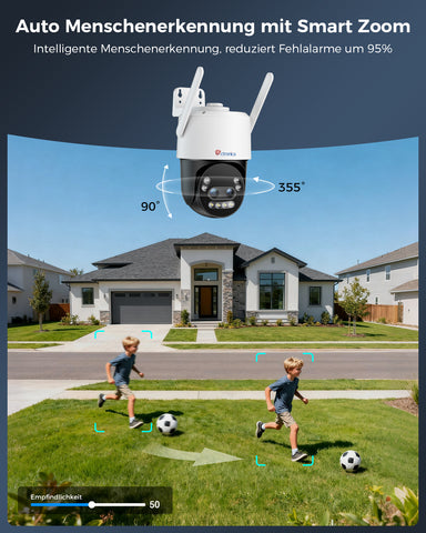 Ctronics 4K 10X Hybrid Zoom Überwachungskamera Aussen mit Personen-/Fahrzeug-/Tiererkennung, Farbnachtsicht 8MP, 2,4/5GHz WiFi,Metal