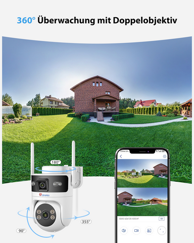 Ctronics PoE Überwachungskamera Aussen WLAN Dual-Lens, 5GHz/2,4GHz Dualband WiFi Camera IP, Farbnachtsicht