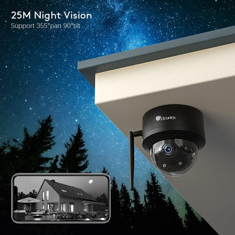 Ctronics 5MP PTZ Überwachungskamera Aussen mit 2,4GHz/5GHz Dualband WiFi, WLAN Dome IP Kamera Outdoor