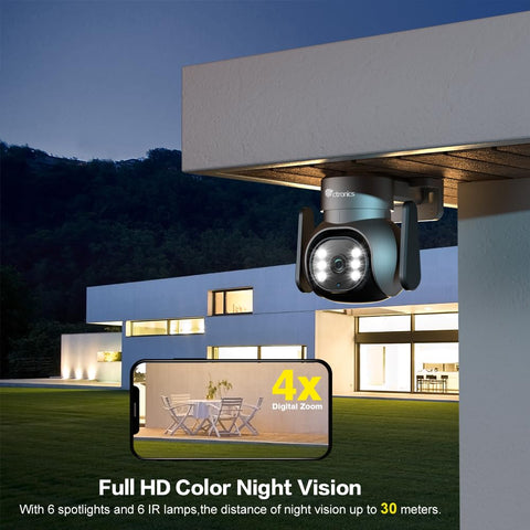 ctronics 3G/4G LTE Überwachungskamera Aussen mit SIM Karte, PTZ IP Kamera, 30M Farb-Nachtsicht, 355°/90° Schwenkbar