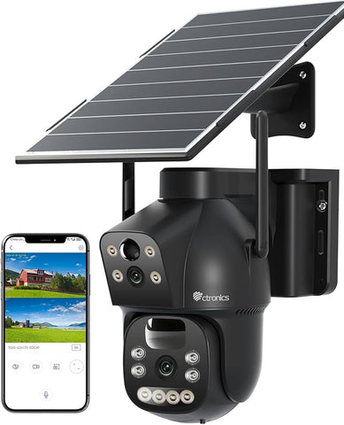 Ctronics 4G LTE Überwachungskamera Außen mit SIM Karte Doppellinse, 15600mAh Akku 8W Solarpanel Kabellos Solar ，Dual PIR Personenerkennung