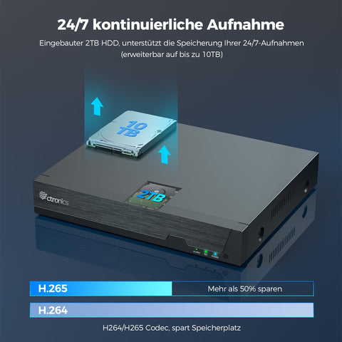 4X 8MP POE Kamerasystem mit Tier/Fahrzeug/Personenerkennung, 8CH 2TB HDD NVR Kameraset mit 24/7 Videoüberwachung