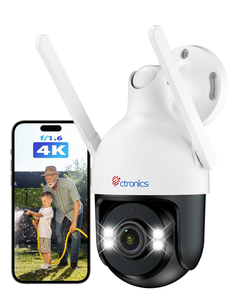 Ctronics 4K 8MP Überwachungskamera Aussen WLAN, PTZ Kamera Outdoor mit Personen/Fahrzeug/Tiererkennung, 2,4/5GHz WLAN, 4K Farbnachtsicht