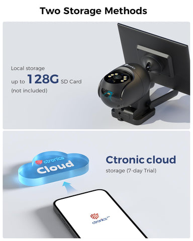 Ctronics 3G/4G LTE Überwachungskamera Aussen Solar mit SIM Karte Kabellos, 2K PTZ IP Ohne WLAN mit Akku, 360° Blickwinkel, Cloud, PC/FTP/Smartphone