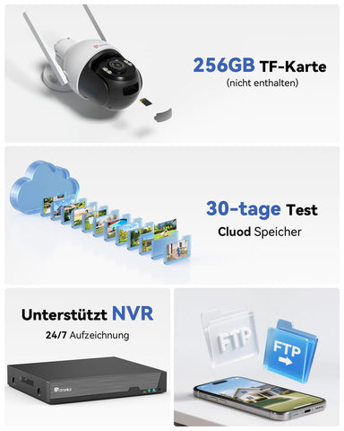 Ctronics 4K 8MP Überwachungskamera Aussen WLAN, PTZ Kamera Outdoor mit Personen/Fahrzeug/Tiererkennung, 2,4/5GHz WLAN, 4K Farbnachtsicht