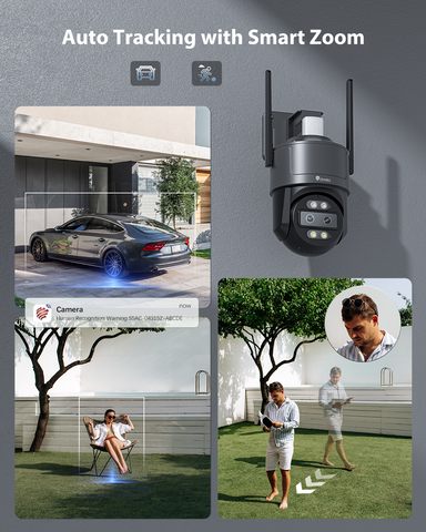 Ctronics 2.5K 4G LTE Überwachungskamera Aussen mit Dual-Objektiv, 10X Hybrid Zoom & Weitwinkel, Auto-Tracking