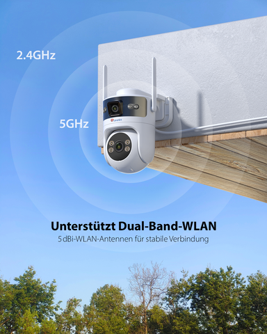 Ctronics PoE Überwachungskamera Aussen WLAN Dual-Lens, 5GHz/2,4GHz Dualband WiFi Camera IP, Farbnachtsicht