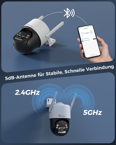 Ctronics 4K 10X Hybrid Zoom Überwachungskamera Aussen mit Personen-/Fahrzeug-/Tiererkennung, Farbnachtsicht 8MP, 2,4/5GHz WiFi,Metal