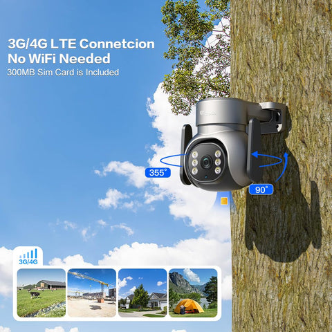 ctronics 3G/4G LTE Überwachungskamera Aussen mit SIM Karte, PTZ IP Kamera, 30M Farb-Nachtsicht, 355°/90° Schwenkbar