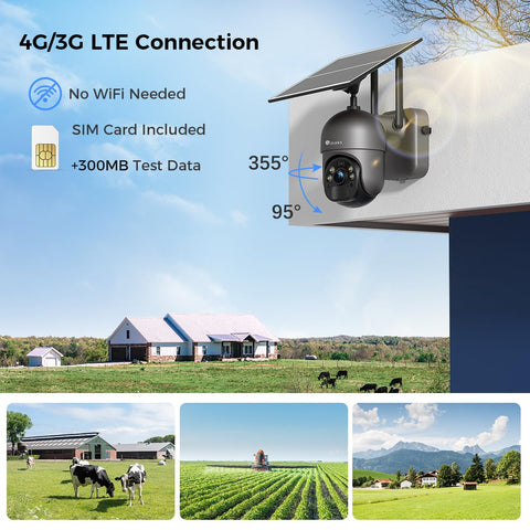 3G/4G LTE Überwachungskamera mit SIM Karte, 355°/90° Outdoor Kamera Solar【2,5K HD, PTZ, IP66】