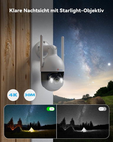 Ctronics 4K 8MP Überwachungskamera Aussen WLAN, PTZ Kamera Outdoor mit Personen/Fahrzeug/Tiererkennung, 2,4/5GHz WLAN, 4K Farbnachtsicht
