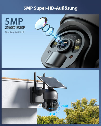 Ctronics 4MP/5MP 100% drahtlose Solarpanel-PTZ-Kamera mit PIR-Sensor zur Personenerkennung