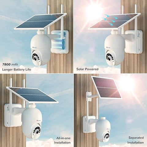 Ctronics Drahtlose Solar-Sicherheitskamera mit Farb-Nachtsicht und 7800mAh Akku