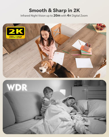 Ctronics 2K 3MP Akku Überwachungskamera Innen WLAN, 100% Kabellos, 20m Infrarot Nachtsicht,360° PTZ Überwachung
