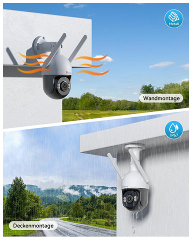 Ctronics 4K 8MP Überwachungskamera Aussen WLAN, PTZ Kamera Outdoor mit Personen/Fahrzeug/Tiererkennung, 2,4/5GHz WLAN, 4K Farbnachtsicht