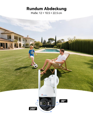 Ctronics 4K 8MP Überwachungskamera Aussen WLAN, PTZ Kamera Outdoor mit Personen/Fahrzeug/Tiererkennung, 2,4/5GHz WLAN, 4K Farbnachtsicht