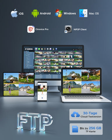 Ctronics 4K 10X Hybrid Zoom Überwachungskamera Aussen mit Personen-/Fahrzeug-/Tiererkennung, Farbnachtsicht 8MP, 2,4/5GHz WiFi,Metal