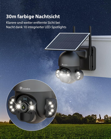 Ctronics 4MP/5MP 100% drahtlose Solarpanel-PTZ-Kamera mit PIR-Sensor zur Personenerkennung