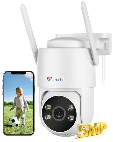 Ctronics 5MP Outdoor Überwachungskamera Aussen WLAN, 5GHz/2,4GHz Dualband mit Personen/Fahrzeug/Tiererkennung