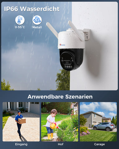 Ctronics 4K 10X Hybrid Zoom Überwachungskamera Aussen mit Personen-/Fahrzeug-/Tiererkennung, Farbnachtsicht 8MP, 2,4/5GHz WiFi,Metal