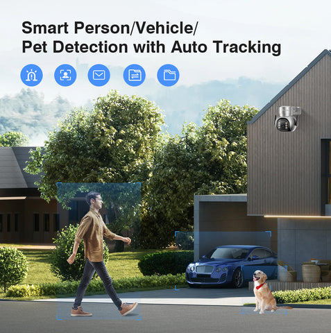 Ctronics 4K 8MP Überwachungskamera Aussen mit 2.4/5GHz Dualband WiFi PTZ & Personen/Haustier/Fahrzeugerkennung Automatische Verfolgung