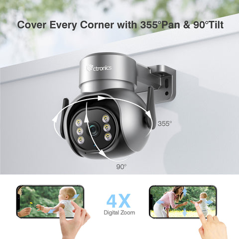 Ctronics 4K 8MP Überwachungskamera Aussen mit 2.4/5GHz Dualband WiFi PTZ & Personen/Haustier/Fahrzeugerkennung Automatische Verfolgung