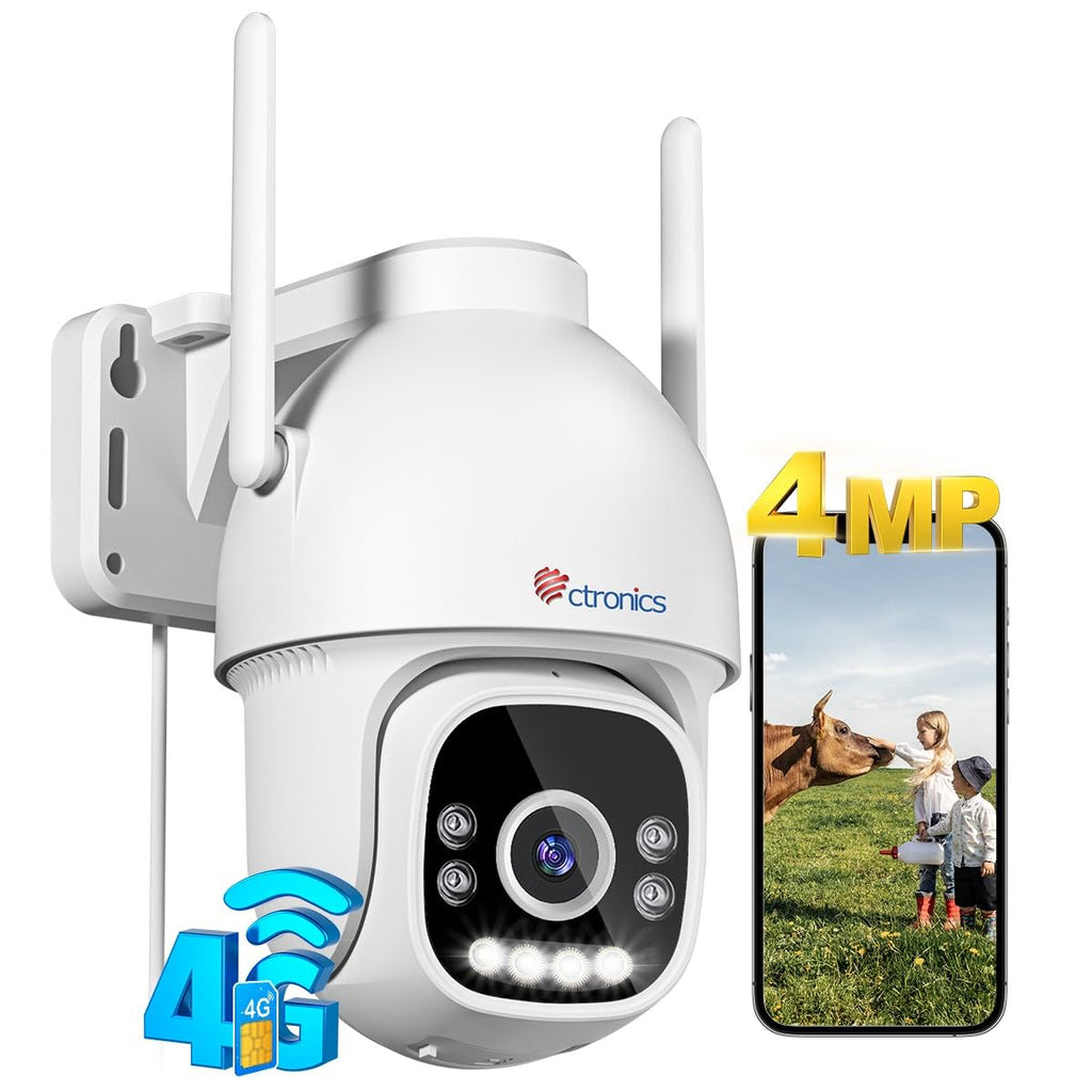 Ctronics 2.5K 4MP 3G/4G LTE Überwachungskamera Aussen mit SIM Karte, PTZ IP Kamera Outdoor, Personenerkennung