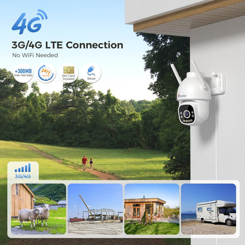 Ctronics 2.5K 4MP 3G/4G LTE Überwachungskamera Aussen mit SIM Karte, PTZ IP Kamera Outdoor, Personenerkennung