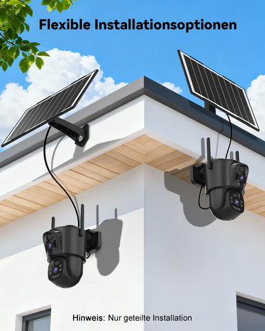 Ctronics Dual Objektiv Überwachungskamera Aussen Solar, 2.4/5GHz WLAN Kamera Outdoor Kabellos, 8W Solarpanel & 10400mAh Akku, Duale PIR
