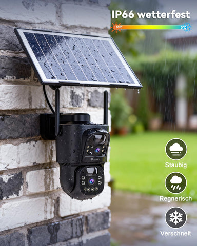Ctronics Dual Objektiv Überwachungskamera Aussen Solar, 2.4/5GHz WLAN Kamera Outdoor Kabellos, 8W Solarpanel & 10400mAh Akku, Duale PIR