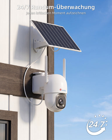 Ctronics AOV 24/7 Überwachungskamera 4G Solar, 30m KI-Tracking, PTZ, IP66 | 8W Solarpanel, 13500mAh Akku, SIM-Karte